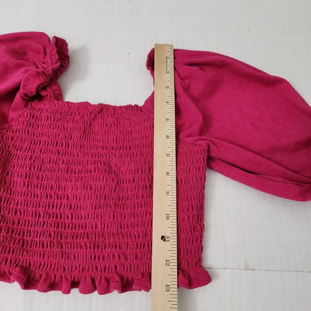 Free People Brenyce Blouse XS Pink Smocked Crop Top Boho Ruffled Jungle‎ Flower